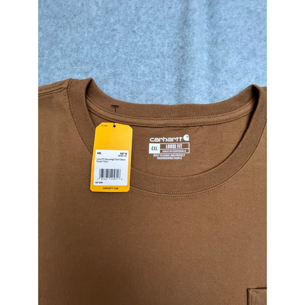 Carhartt Mens K87 Heavyweight Loose Fit Pocket T-Shirt Brown 4XL NWT